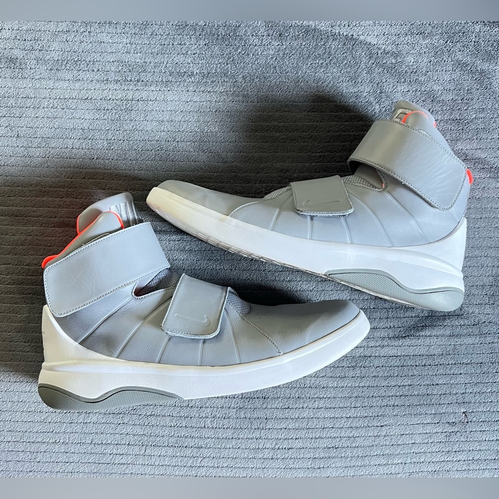Nike Marxman Men's 13 Hi Top Trainers- Gray White and Neon Orange Padding
